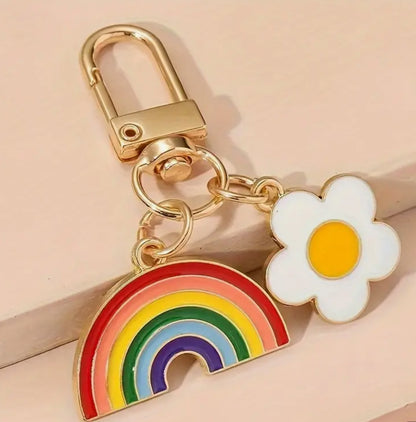 Rainbow Flower Charm Keychain